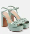 Valentino Vlogo Signature Patent Leather Platform Sandals In Turquoise