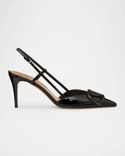 Valentino Garavani Vlogo Signature Patent Leather Slingback Pumps In Black