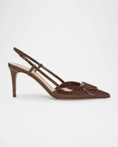 Valentino Garavani Vlogo Signature Patent Leather Slingback Pumps In Brown