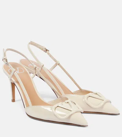 Valentino Garavani Vlogo Signature Patent Leather Slingback Pumps In White