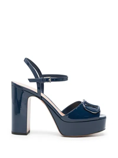 Valentino Garavani Vlogo Signature Patent-leather Platform Sandals In Blue