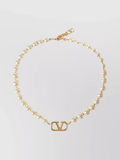 Valentino Garavani Vlogo Signature Pearl Beads Necklace In White
