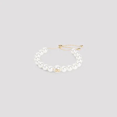 Valentino Garavani Pearl Bracelet With Adjustable Closure And Signature Detail In Metallic