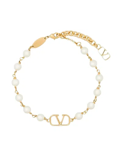 Valentino Garavani Vlogo Signature Pearl Bracelet In Gold
