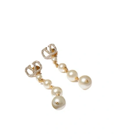 Valentino Garavani Embellished Vlogo And Faux Pearl Drop Earrings In Yellow