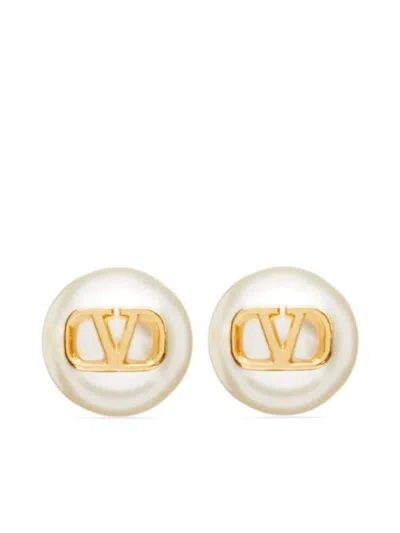 Valentino Garavani Vlogo Signature Pearl Stud Earrings In Gold