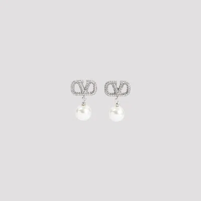 Valentino Garavani Vlogo Signature Pearl Earrings In Palladium