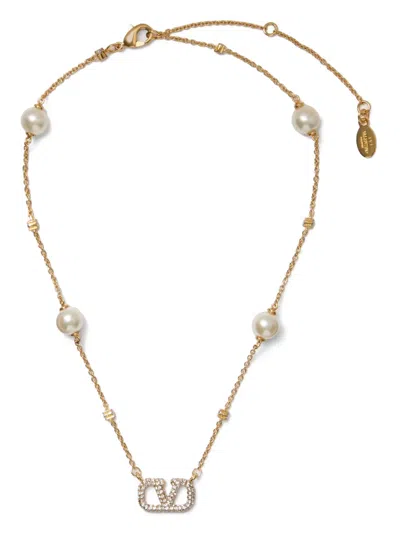 Valentino Garavani Women's Vlogo Necklace With Pearls And Swarowski Crystals In Multicolor