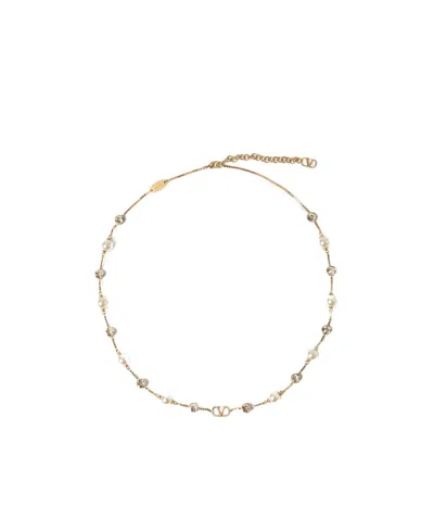 Valentino Garavani Vlogo Signature Pearl Necklace In Golden