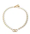 Valentino Vlogo Signature Metal And Swarovski Pearls Necklace In Metallic