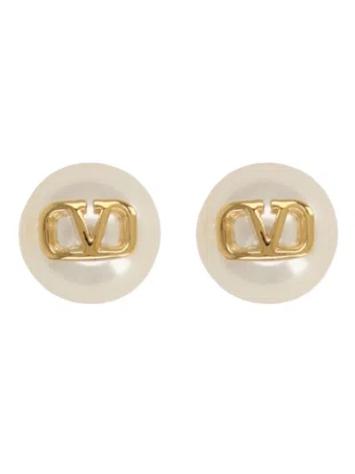 Valentino Garavani Vlogo Signature Pearl Stud Earrings In Gold