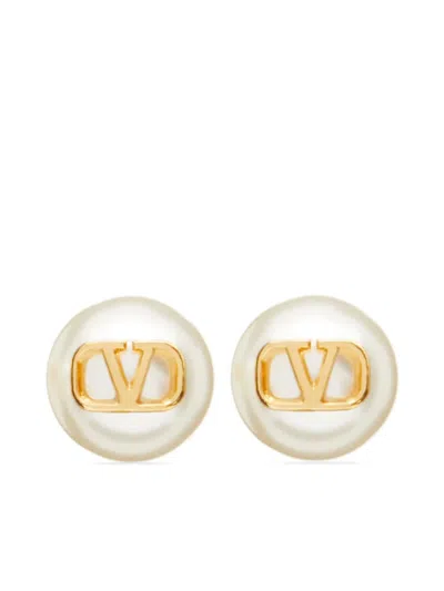 Valentino Garavani Gold-colored Earrings With V Logo Detail And Pearl In Metal Woman In Multi