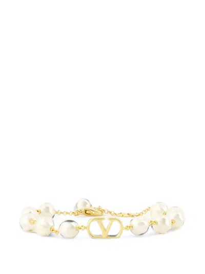 Valentino Garavani Vlogo Signature Pearl-embellished Bracelets In Gold