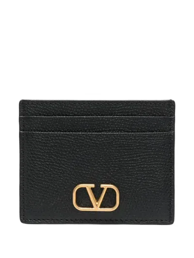 Valentino Garavani Vlogo Signature Pebbled Card Holder In Black