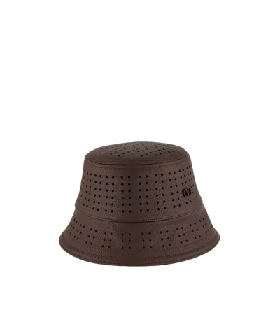 Valentino Garavani Valentino Vlogo Signature Perforated Bucket Hat In Brown