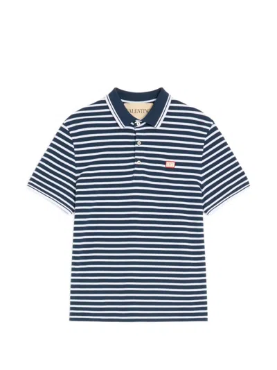 Valentino Garavani Signature Vlogo Patch Front Placket T-shirt In Size M In Blue