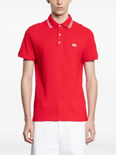Valentino Vlogo Signature Piquet Cotton Polo Shirt In Red