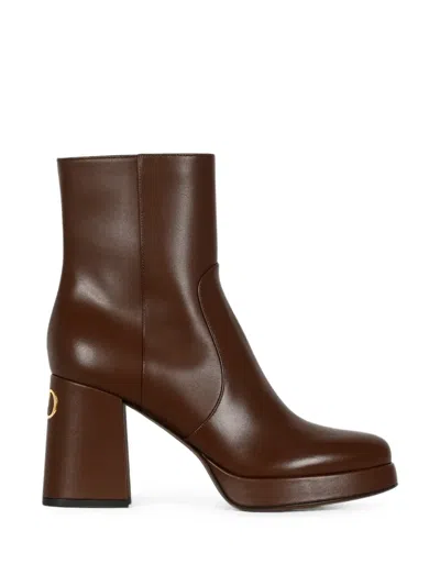 Valentino Garavani Vlogo Signature Platform Ankle Boots In Brown