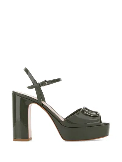 Valentino Garavani Vlogo Signature Leather Platform Sandals With 3 Cm Platform And 11 Cm Heel In Green