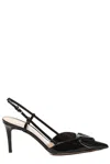 Valentino Garavani V Logo Signature Bow Detail Sling Back In Neutrals