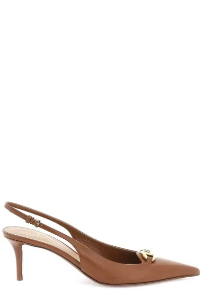 Valentino Garavani Valentino Vlogo Signature Pointed Toe Slingback Pumps In Brown