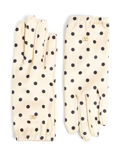 Valentino Garavani Vlogo Signature Polka Dot-print Gloves In Neutrals