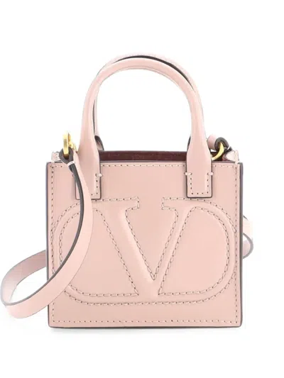 Pre-owned Valentino Garavani Vlogo Signature Pouch Tote Leather Mini Crossbody Bag In Neutrals