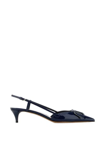 Valentino Garavani 40mm Vlogo Patent Leather Slingback Pumps In Blue