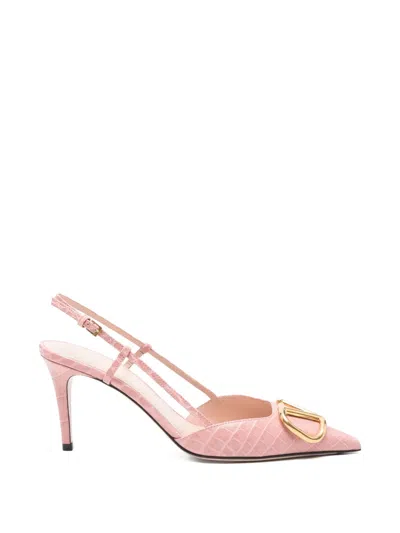 Valentino Garavani Vlogo 80 Slingback Pumps In Croc-embossed Leather In Pink