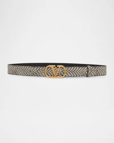 Valentino Garavani Vlogo Signature Python Belt, 30mm In Ivory/black