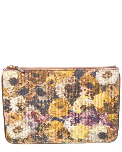 Valentino Garavani Valentino Vlogo Signature Quilted Canvas Pouch In Brown