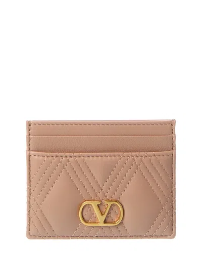 Valentino Garavani Valentino Vlogo Signature Quilted Leather Card Case In Pink