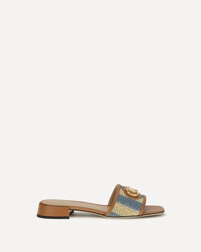 Valentino Garavani Vlogo Signature Raffia Slide Sandals In Multi