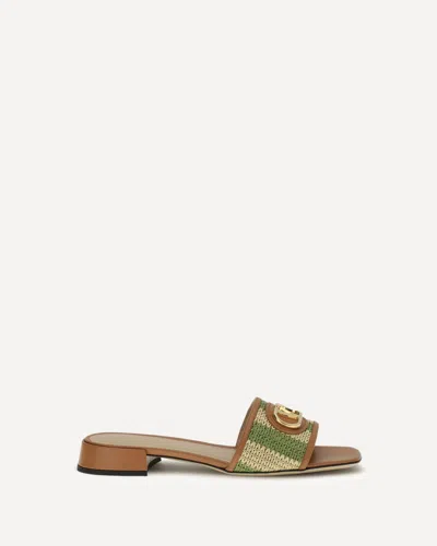 Valentino Garavani Vlogo Signature Raffia Slide Sandals In Multi