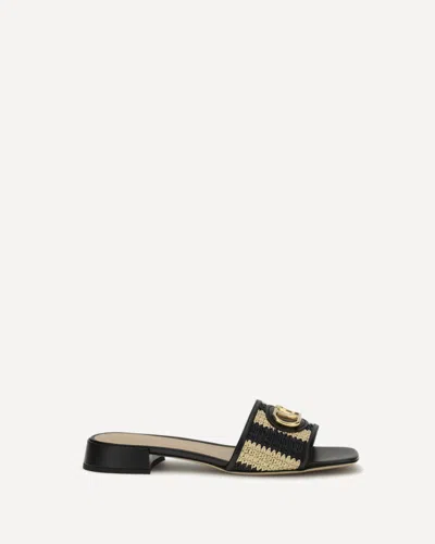 Valentino Garavani Vlogo Signature Raffia Slide Sandals In Multi