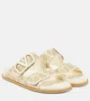 Valentino Garavani Womens Beige Comb Vlogo-pattern Double-strap Woven Slides