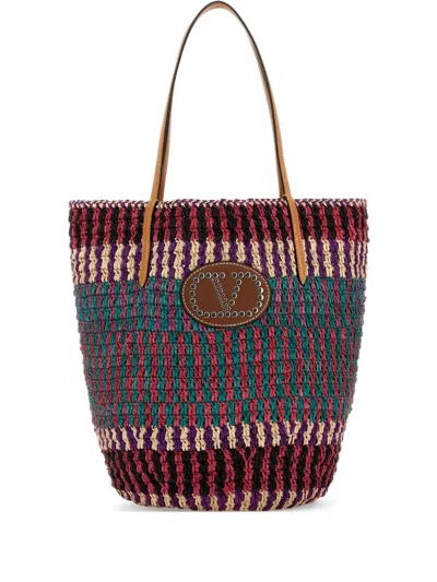 Valentino Garavani Vlogo Signature Raffia Tote Bag In Burgundy