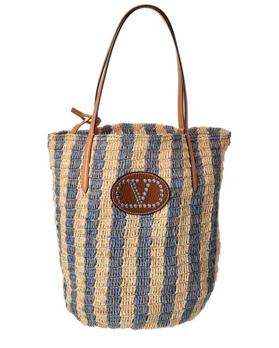 Valentino Garavani Valentino Vlogo Signature Raffia Tote In Brown