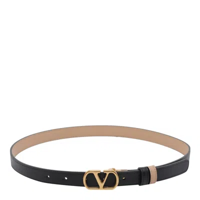 Valentino Garavani Valentino Vlogo Signature Reversible Leather Belt In Black