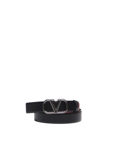 Valentino Garavani Vlogo Signature Reversible Belt In Black/ruby
