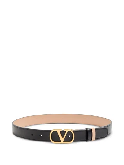 Valentino Garavani Vlogo Signature Reversible Belt In Glossy Calfskin In Black