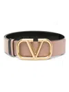 Valentino Reversible Vlogo Buckle Belt In Calf Leather In Neutrals
