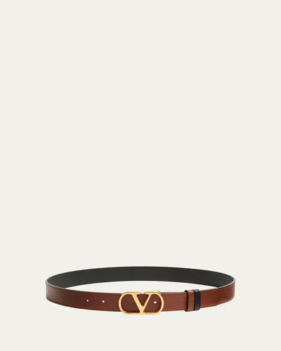 Valentino Garavani Vlogo Signature Reversible Calfskin Belt, 30mm In Gold