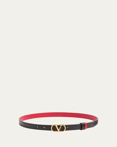 Valentino Garavani Vlogo Signature Reversible Calfskin Belt, 30mm In Nero/red
