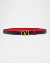 Valentino Garavani Reversible Vlogo Signature Belt In Glossy Calfskin 40 Mm Woman Black/pure Red 065 In 0sm Nero Rouge Pur
