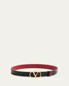 Valentino Vlogo Signature Reversible Shiny Calfskin Belt 30 Mm In Black