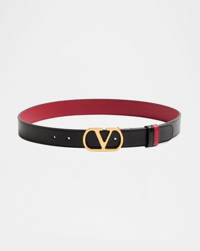Valentino Garavani Vlogo Signature Reversible Leather Belt, 30mm