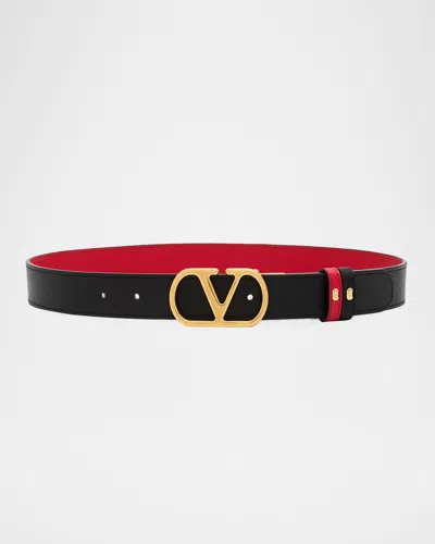 Valentino Garavani Vlogo Signature Reversible Leather Belt, 30mm In Gold