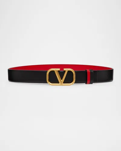 Valentino Garavani Vlogo Signature Reversible Leather Belt, 30mm In Nero Rouge