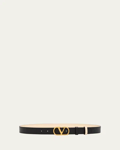 Valentino Garavani Vlogo Signature Reversible Leather Belt, 30mm In Nero/butter White